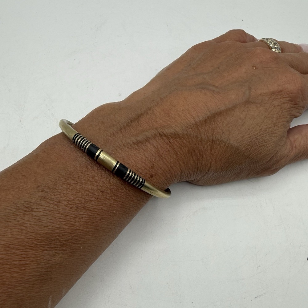 Tuareg Double Bar‎ Multiple Stripe Inlay Brass Bracelet - Picture 4 of 6